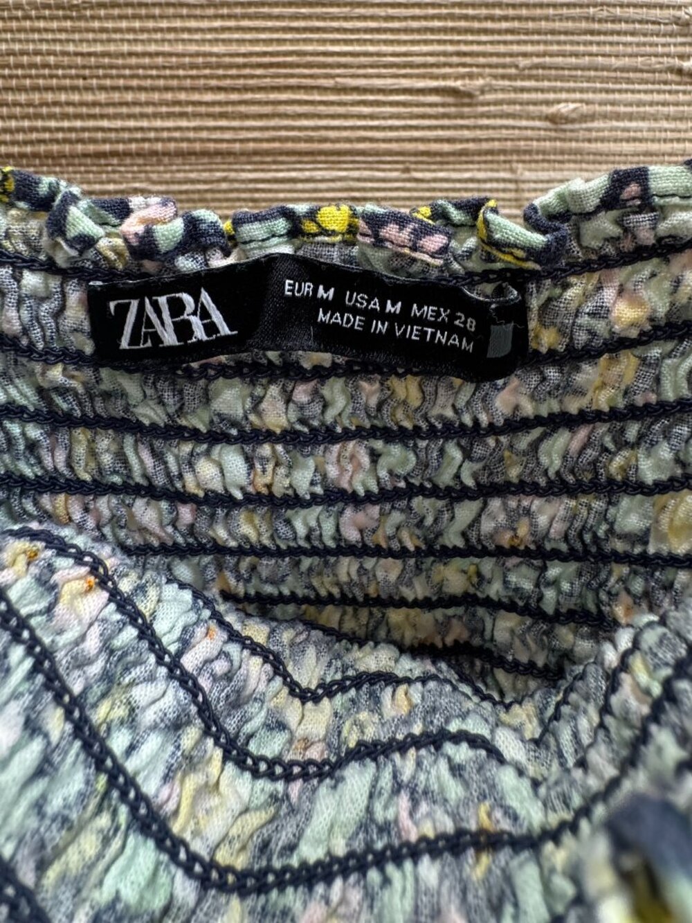 Zara Floral Smocked Midi Dress Size M Square Neck Cottagecore - Picture 4 of 5